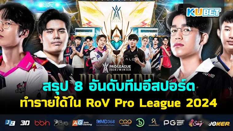 KUBET สรุป 8 อันดับทีมอีสปอร์ตทำรายได้ใน RoV Pro League 2024 Winter